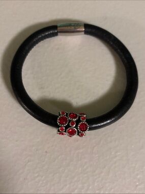 Brighton Black Leather Bracelet with Three Red Crystal Charms